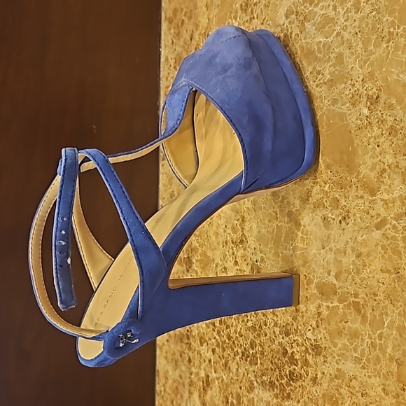 WOMEN'S BRIGHT ROYAL BLUE ZARA T STRAP SHOES SANDALS PUMPS HEELS SZ 38 $120 - Picture 5 of 6